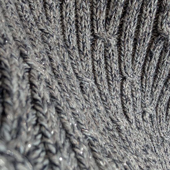 Liz Claiborne Liz & Co Vintage Grey Cable Knit Sweater Metallic Thread Medium - Picture 9 of 11